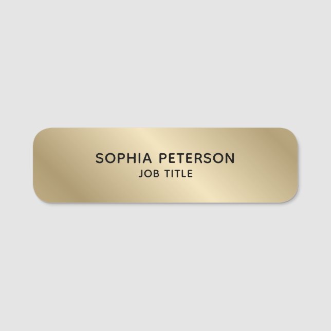 Simple Gold Print Employee Staff Custom Name Tag (Front)