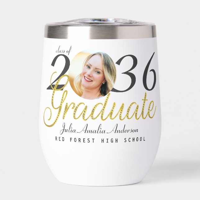 Simple Gold Script Fashion One Photo Graduation (Front)