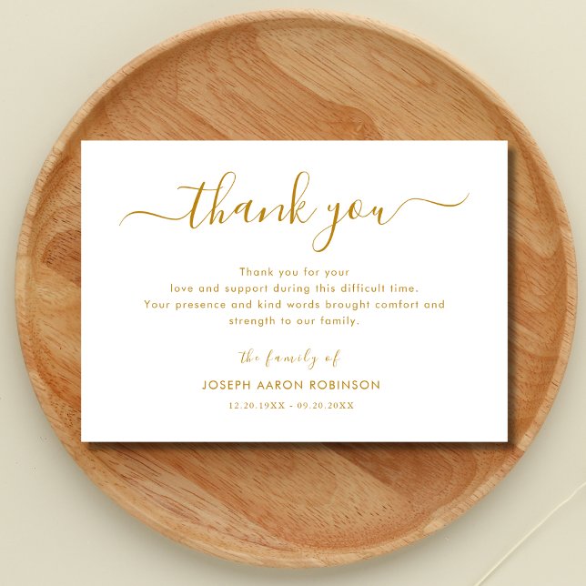Simple Gold Script Funeral Thank You Note Card (Creator Uploaded)