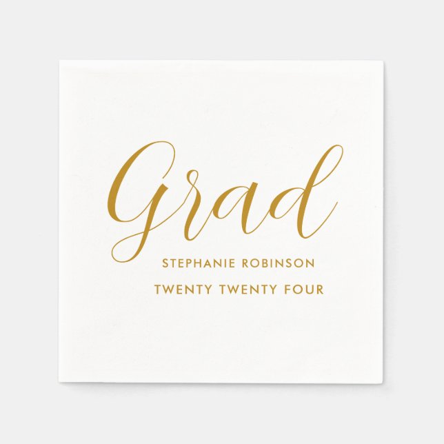 Simple Gold Script Graduation Napkin (Front)