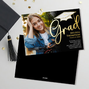 Simple Gold Script Graduation Photo Announcement C