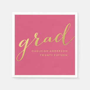 Simple Gold Script in Pink   Graduation Napkins