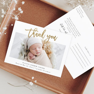 Simple Gold Script Photo Baby Thank You Postcard