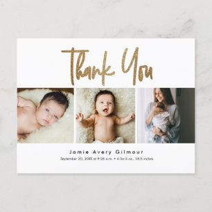Simple Gold Script photo collage baby thank you Postcard