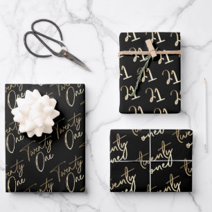 Simple Gold Script Twenty One 21st Birthday Party Wrapping Paper Sheet