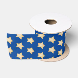 Simple Gold Star on Blue Background Satin Ribbon