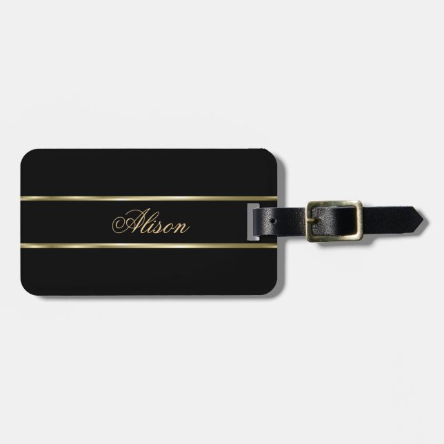 Simple Gold Stripe Luggage Tag (Front Horizontal)