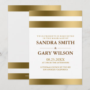 Simple Gold Stripes Over White Background Wedding Invitation