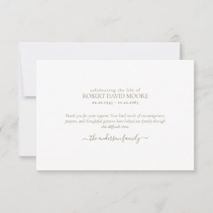 Simple Gold Text Funeral Bereavement Thank You Card