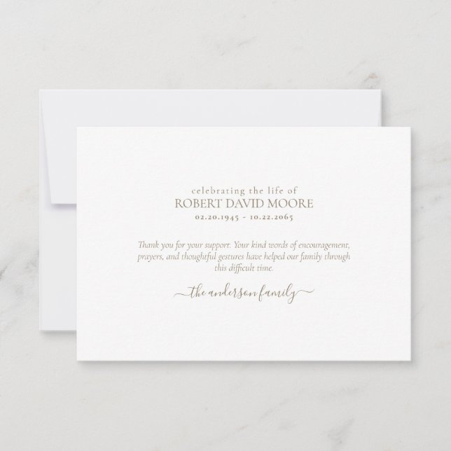 Simple Gold Text Funeral Bereavement Thank You Card (Front)