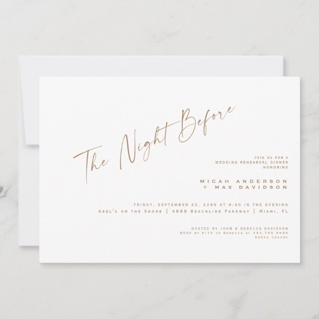 Simple Gold Text The Night Before Rehearsal Dinner Invitation (Front)