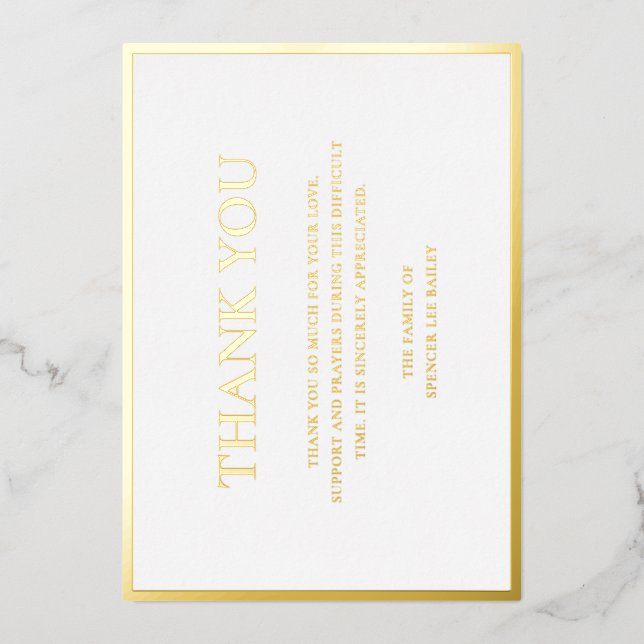 Simple Gold Traditional Funeral Thank You Card (Front)
