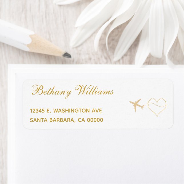 Simple Gold Travel Airplane Return Address Label (Insitu)