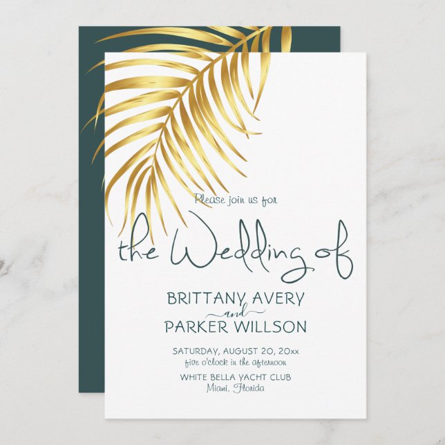 Simple Gold Tropical Wedding Invitation (Front/Back)