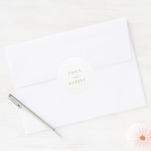 Simple Gold Typographic Modern Elegant Wedding Classic Round Sticker