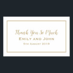 Simple Gold Typography and Frame Wedding Favour Sticker<br><div class="desc">Handy stickers for your wedding favours to match the Minimalist Gold wedding collection. Easily personalise the text and you can change the background and text colours if you wish.</div>