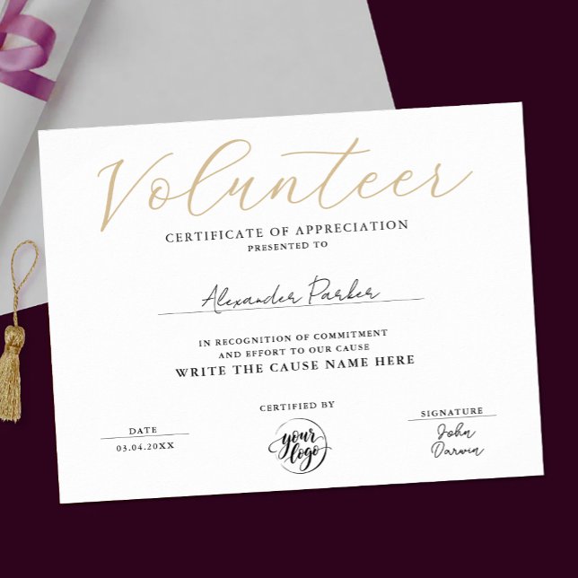 Simple Gold Volunteer Certificate Of Appreciation Poster (Creator Uploaded)