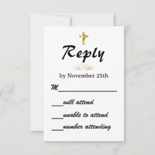 Simple Gold Wedding Christian Cross RSVP Card