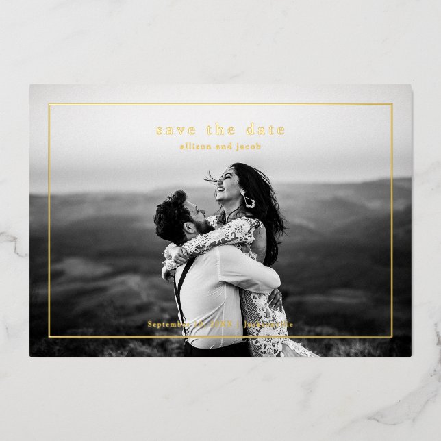 Simple Gold Wedding Photo Save the Date (Front)