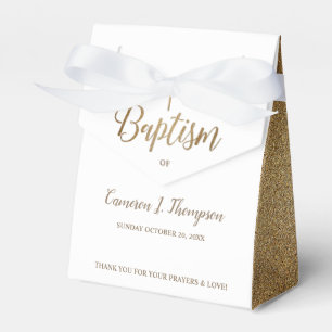 Simple Gold White Baptism Cross Thank You Favor Box