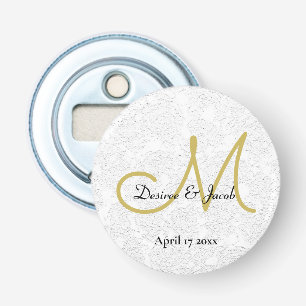 Simple Gold White Black Elegant Wedding Monogram Bottle Opener