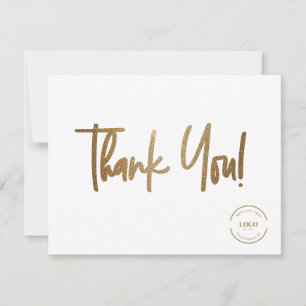 Simple Gold White Company Logo Social Thank You  Card