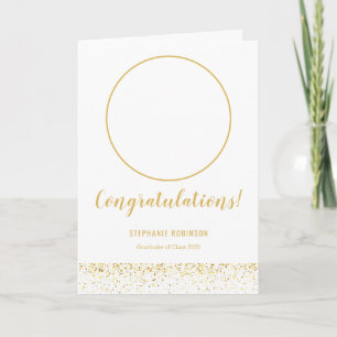 Simple Gold White Confetti Photo Graduation  Card