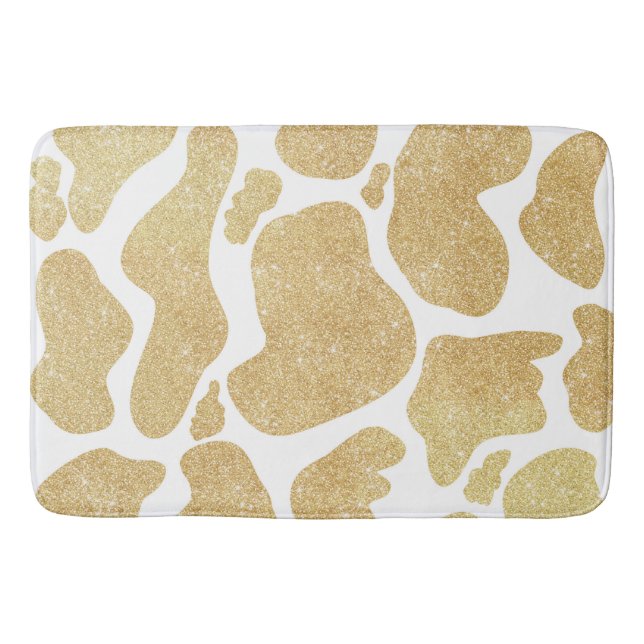 Simple Gold white Large Cow Spots Animal Pattern Bath Mat (Front)