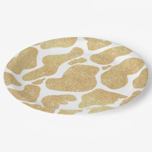 Simple Gold white Large Cow Spots Animal Pattern Paper Plate