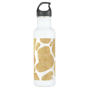 Simple Gold white Large Cow Spots Animal Print 710 Ml Water Bottle