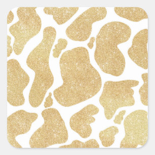 Simple Gold white Large Cow Spots Animal Print Square Sticker