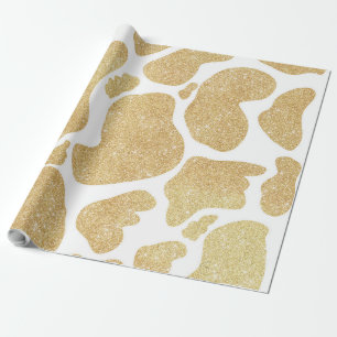 Simple Gold white Large Cow Spots Animal Print Wrapping Paper