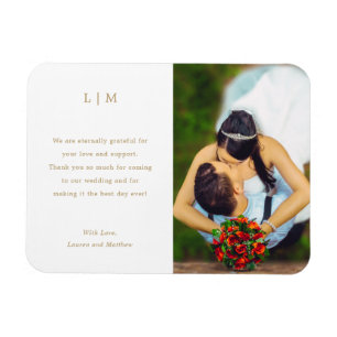 Simple Gold White Monogram Photo Wedding Magnet
