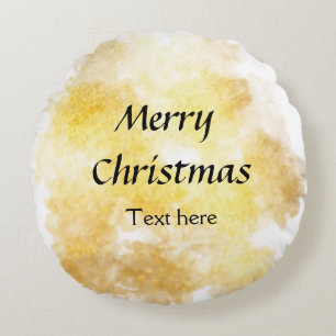 Simple golden add your text merry Christmas custom Round Pillow