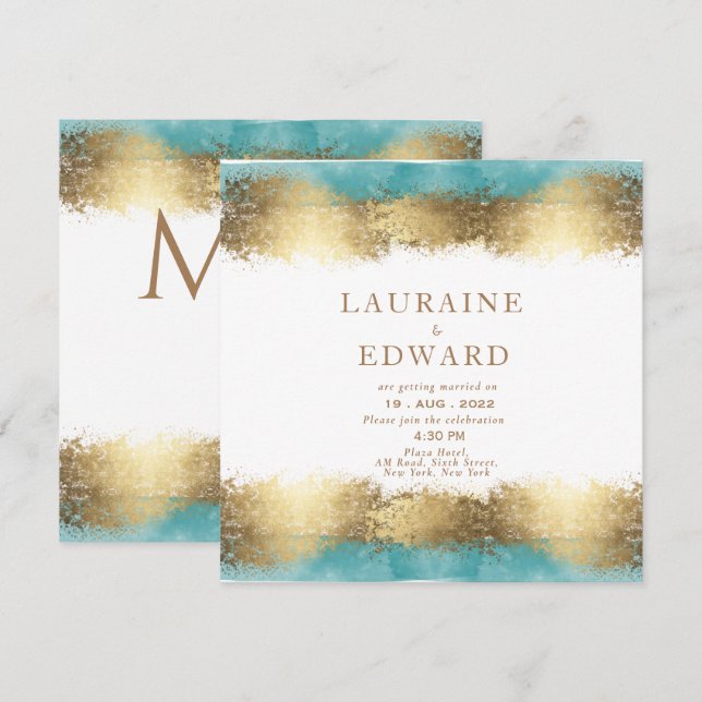 Simple golden foil and aqua blue border minimalist (Front/Back)