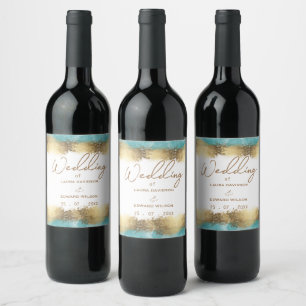 Simple golden foil and aqua blue border minimalist wine label