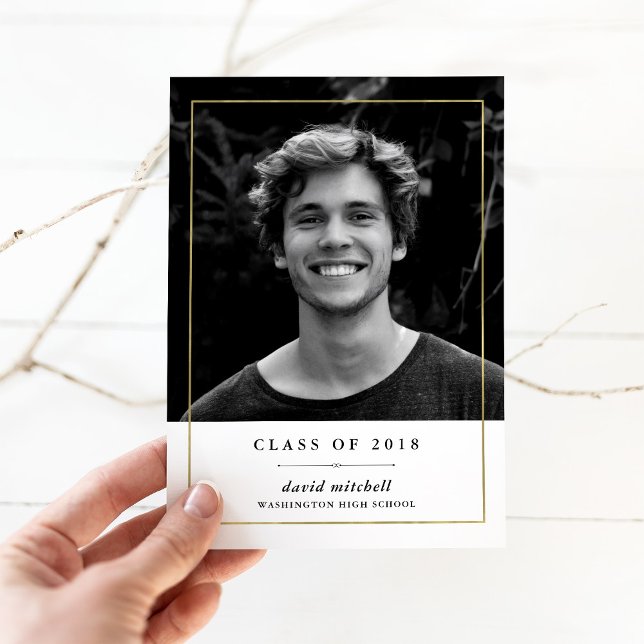 Simple Golden Frame | Photo Graduation Party Invitation (Creator Uploaded)