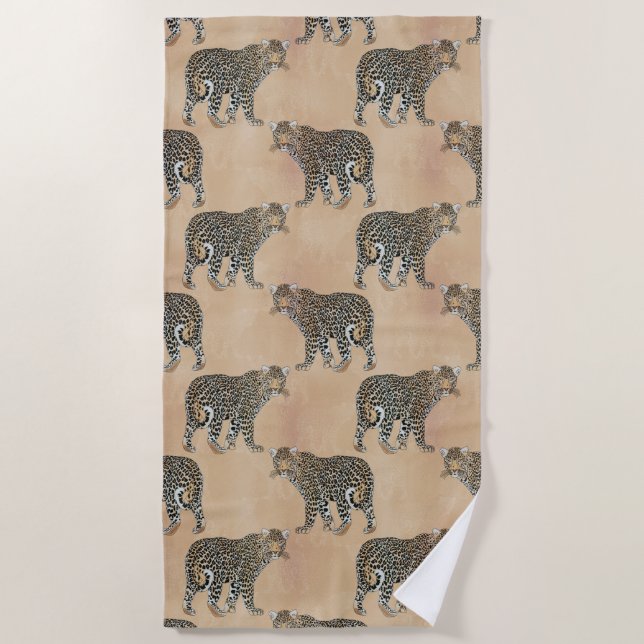 Simple Golden Leopard Animal Pattern Beach Towel (Front)
