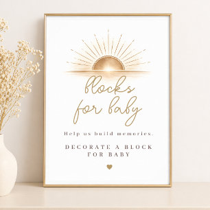 Simple Golden Sunburst Baby Shower Blocks For Baby Poster