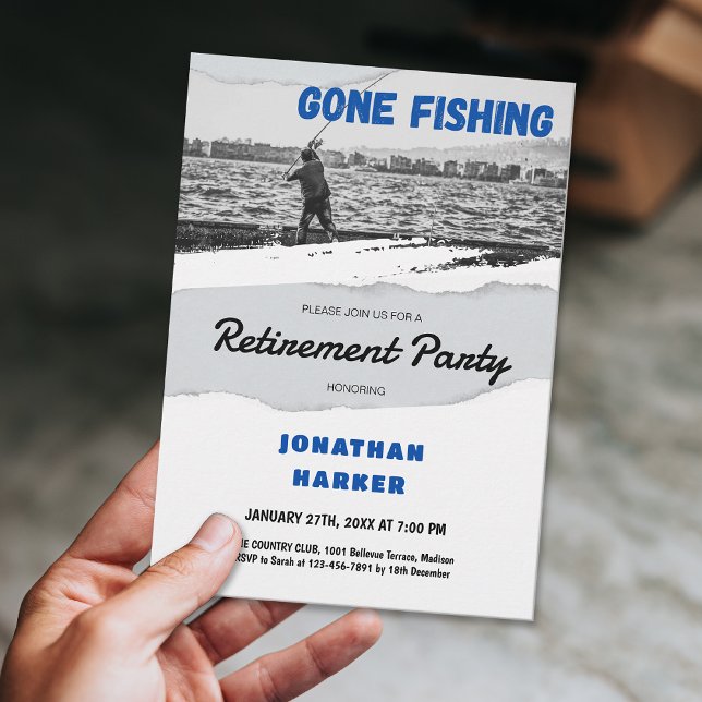 Simple Gone Fishing Retirement Party Invitation (Simple Gone Fishing Retirement Party Invitation)