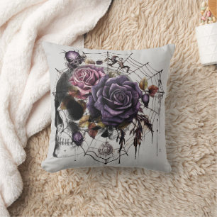 Simple gothic roses & skull Halloween party Throw Pillow