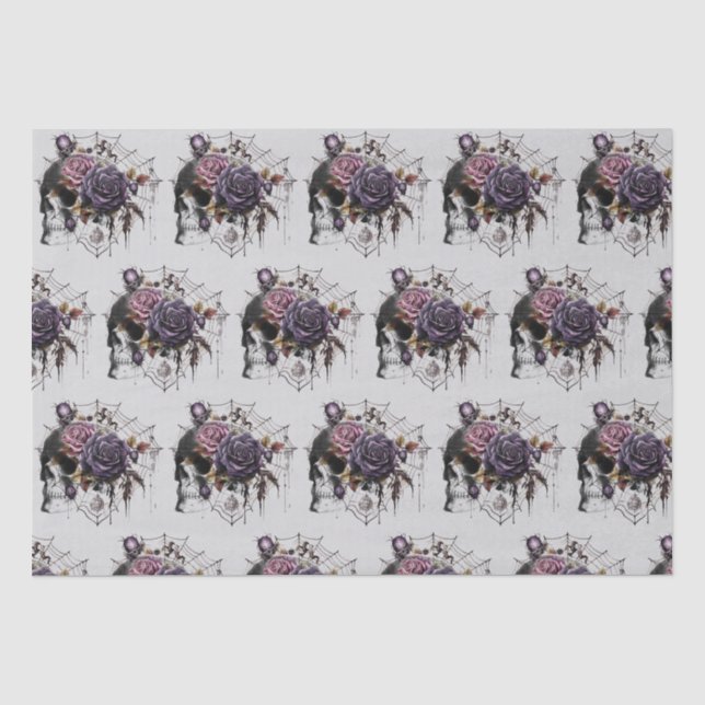 Simple gothic roses & skull Halloween party Tissue Paper (Front)