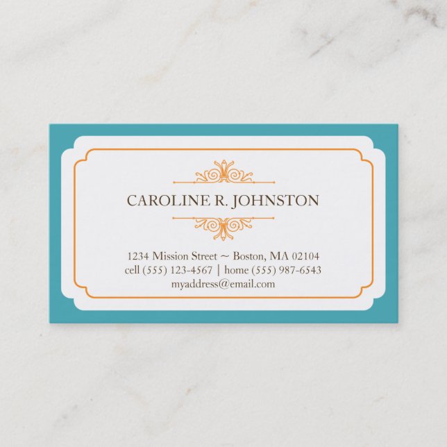 Simple grace solid teal frame personal calling business card (Front)