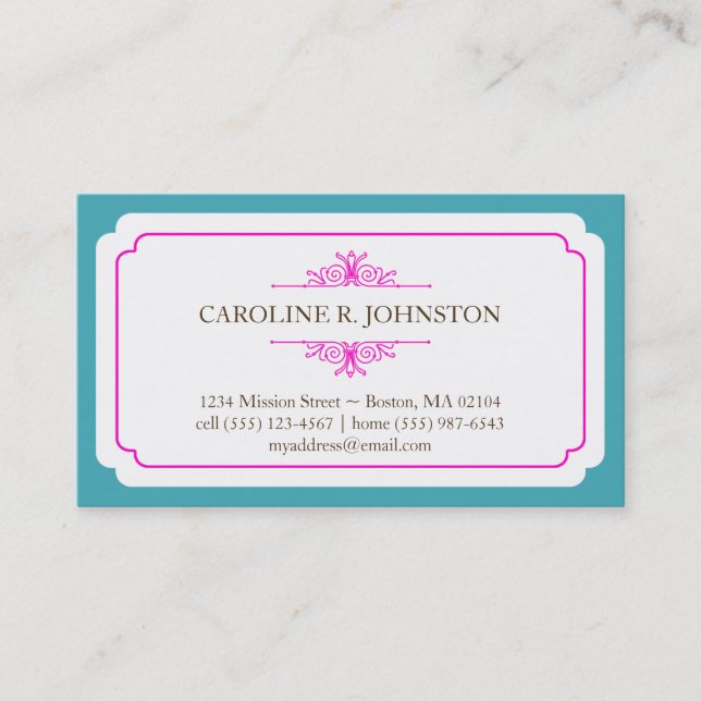 Simple grace solid teal pink personal calling business card (Front)