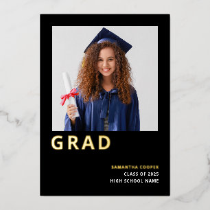 Simple Grad 2025 Real Gold Foil Faire-part noir