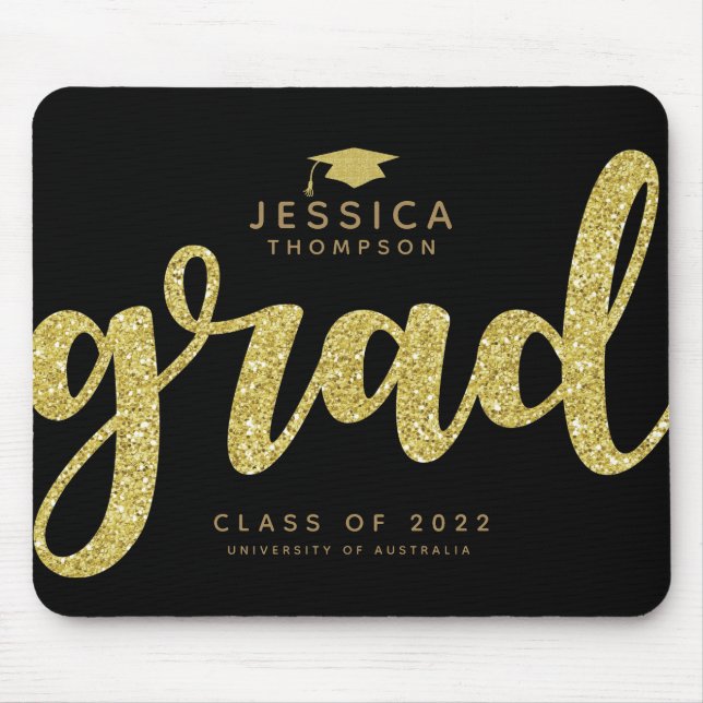 Simple Grad Black and Faux Gold Glitter  Mouse Pad (Front)