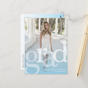 Simple GRAD Light Blue Overlay ANY Year Graduation Postcard