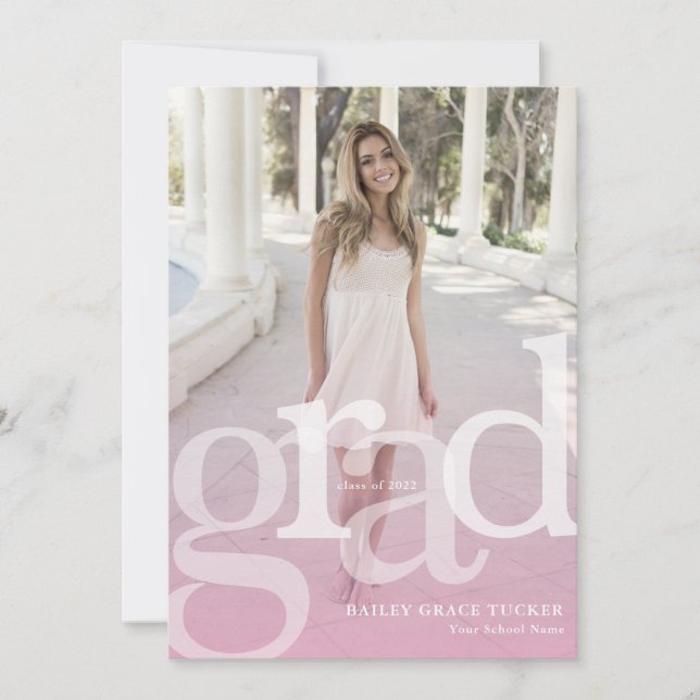 Simple GRAD Pink Overlay ANY Year Graduation Announcement (Front)