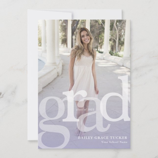 Simple GRAD Purple Overlay ANY Year Graduation Announcement (Front)