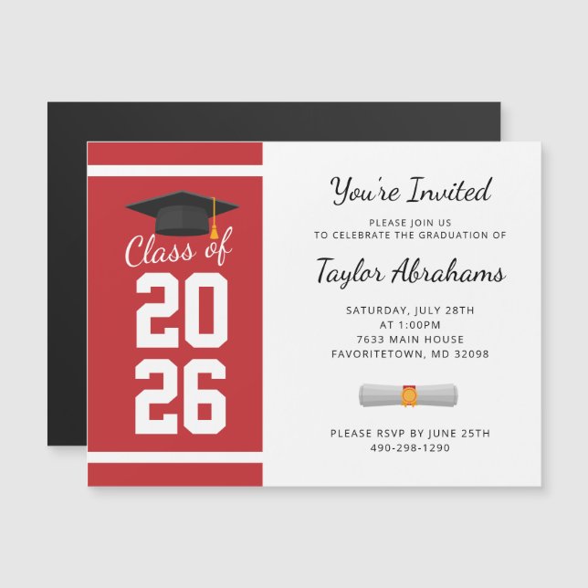 Simple Grad Red White Graduation 2025 Invitation (Front/Back)